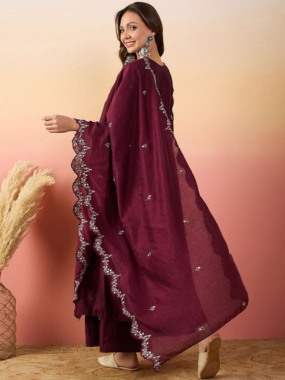 Dhiyona SN Embroidered Kurta With Palazzos & Dupatta