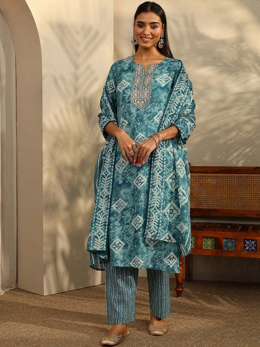 Women Ethnic Motifs Printed Regular Thread Work Kurta with Trousers & With Dupatta