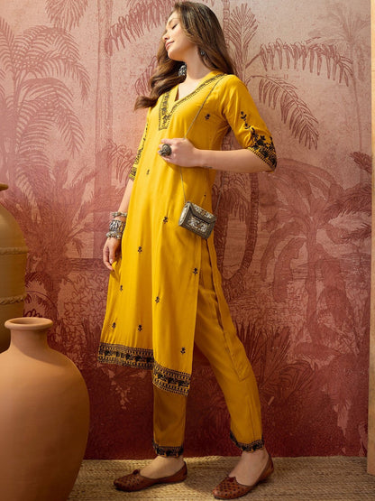 Embroidered V-Neck Kurta Sets