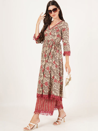 Women Floral Printed Regular Pure Cotton Kurta with Palazzos
