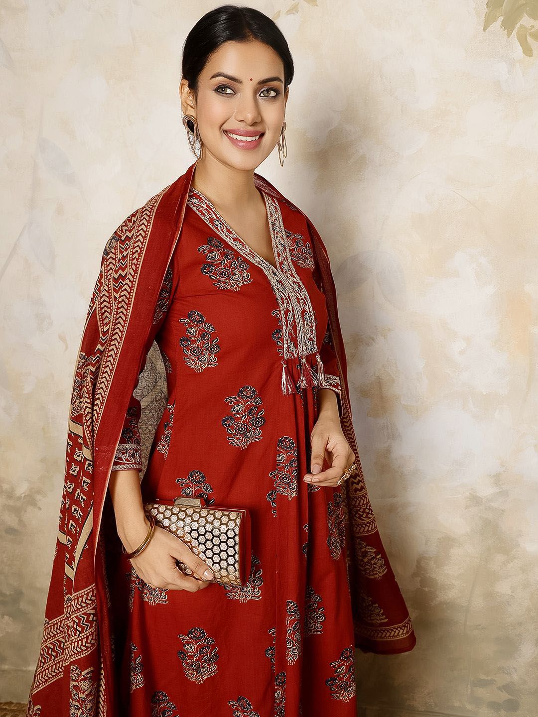 Dhiyona SN Women's Ethnic Motifs Printed Pure Cotton Anarkali Kurta with Palazzo & Dupatta