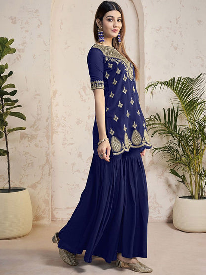 Dhiyona IN Women Ethnic Motifs Embroidered Regular Sequinned Kurta with Sharara & With Dupatta