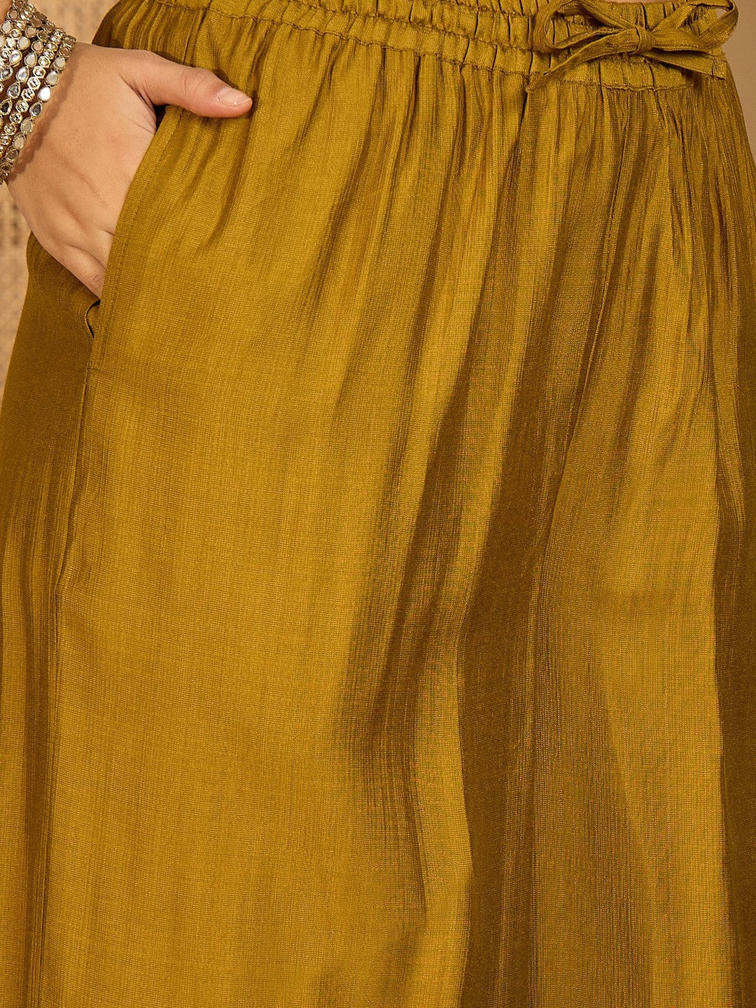 Women Olive Embroidered Kurta Sets With Dupatta