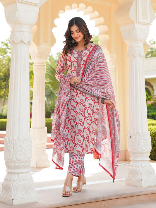 Dhiyona KL Women Paisley Printed Regular Kurta with Trousers & Dupatta