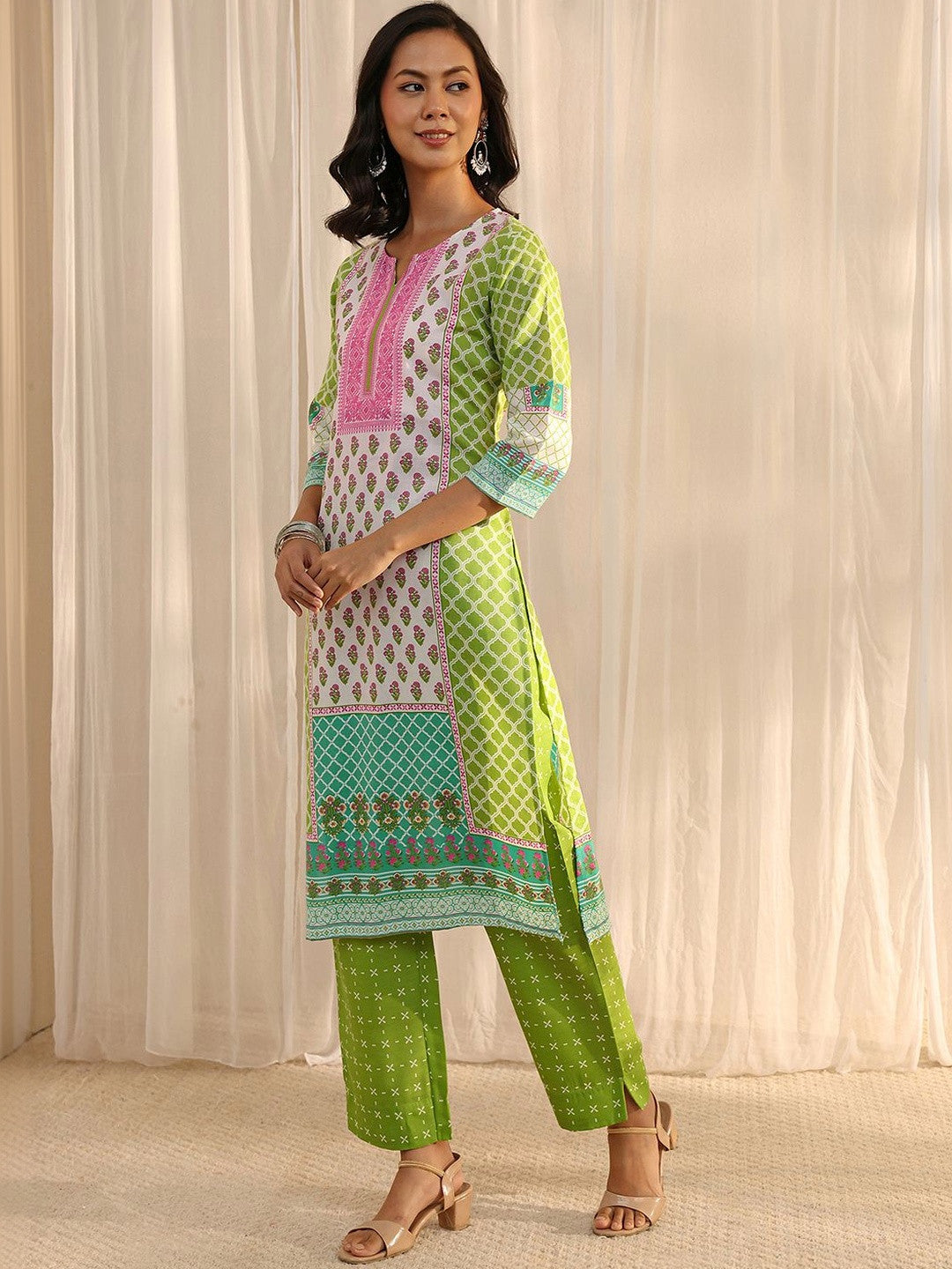 Libas Green Multi Printed Straight Suit Set with Dupatta