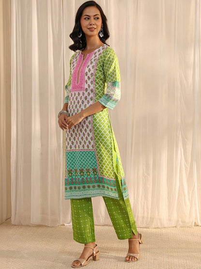 Libas Green Multi Printed Straight Suit Set with Dupatta