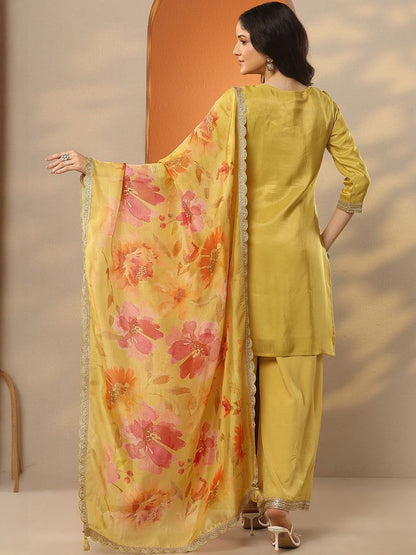 Dhiyona LL Floral Embroidered Thread Work Kurta with Palazzos & With Dupatta