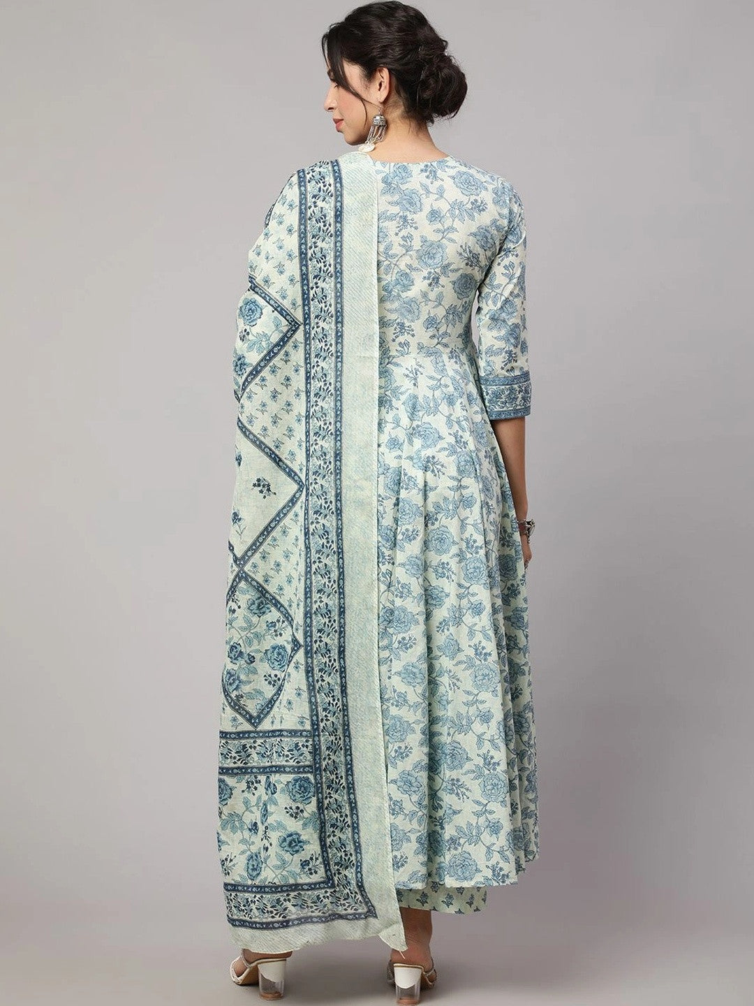 Women Floral Printed Regular Pure Cotton Kurta with Palazzos & With Dupatta