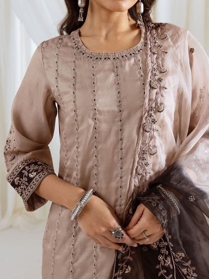 Dhiyona KL Women Embroidered Regular Sequinned Kurta with Palazzos & With Dupatta