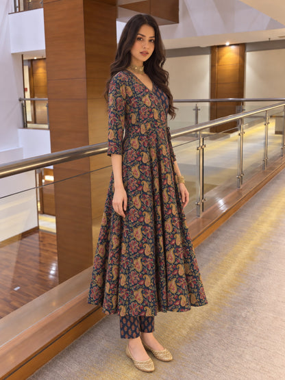 Poppi Admiral Printed Angrakha Anarkali Suit Set