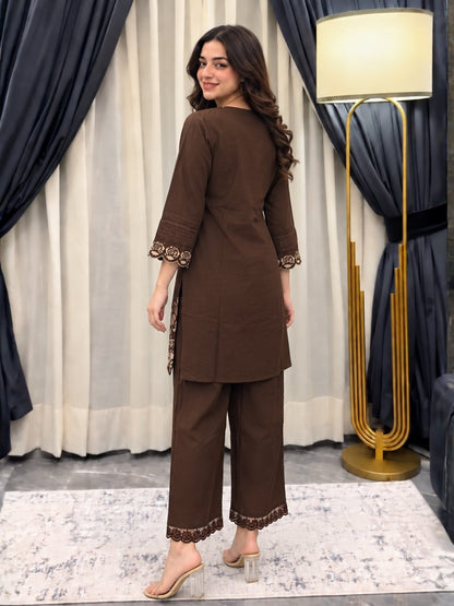 Poppi Cocoa Applique Cotton Suit Set