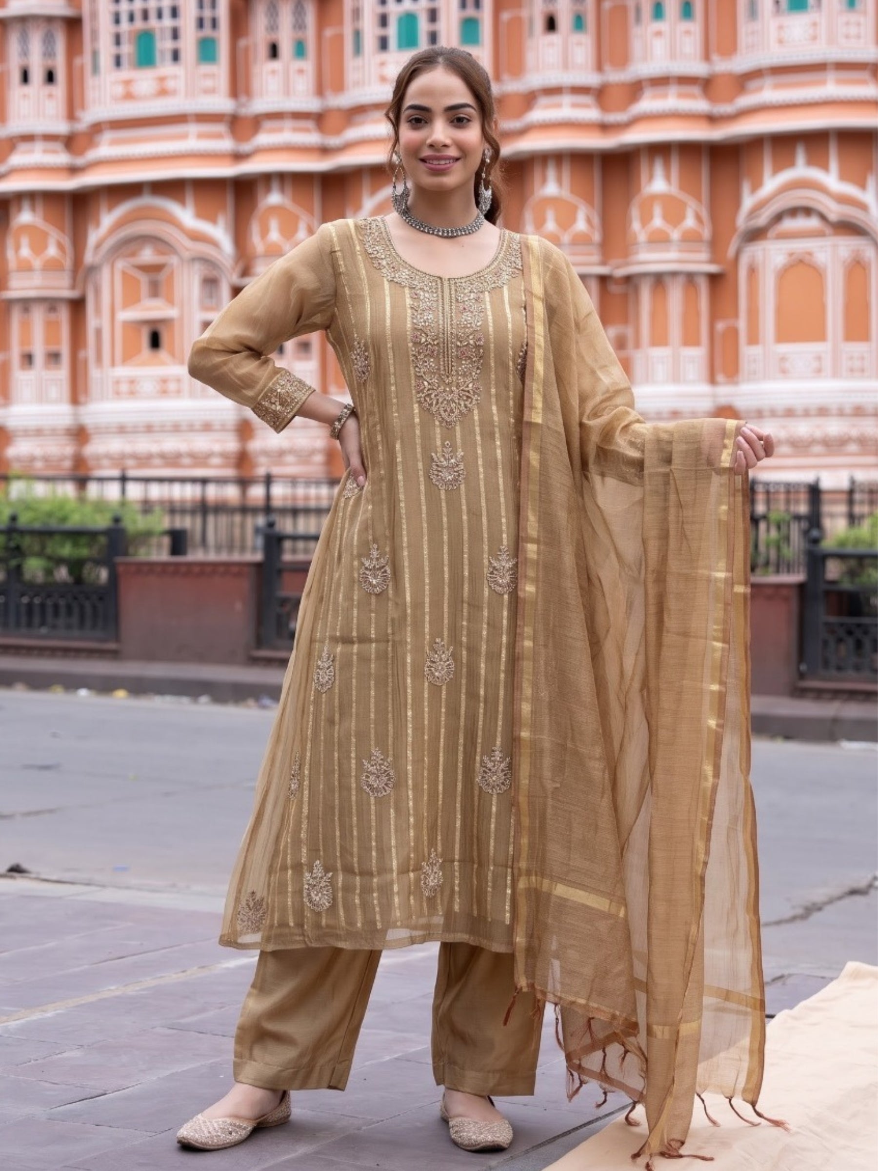Poppi Gold Work Anarkali Suit Set