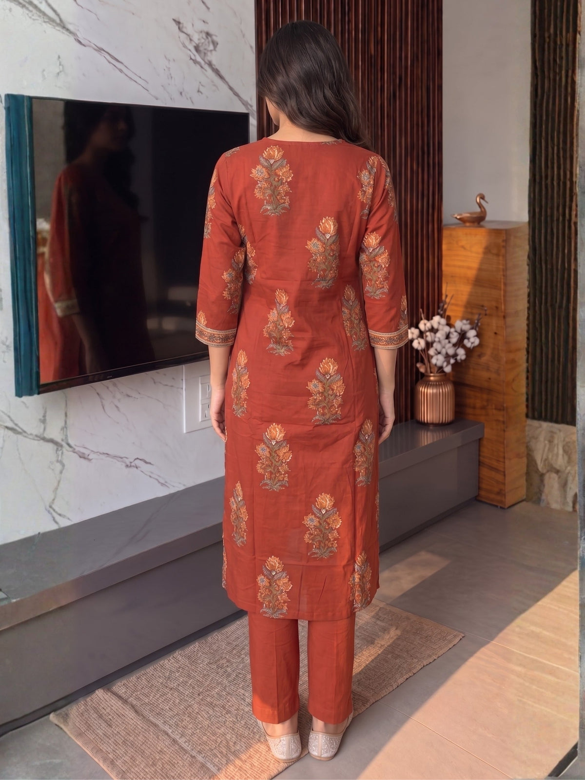 Poppi Russet Cotton Printed Suit Set