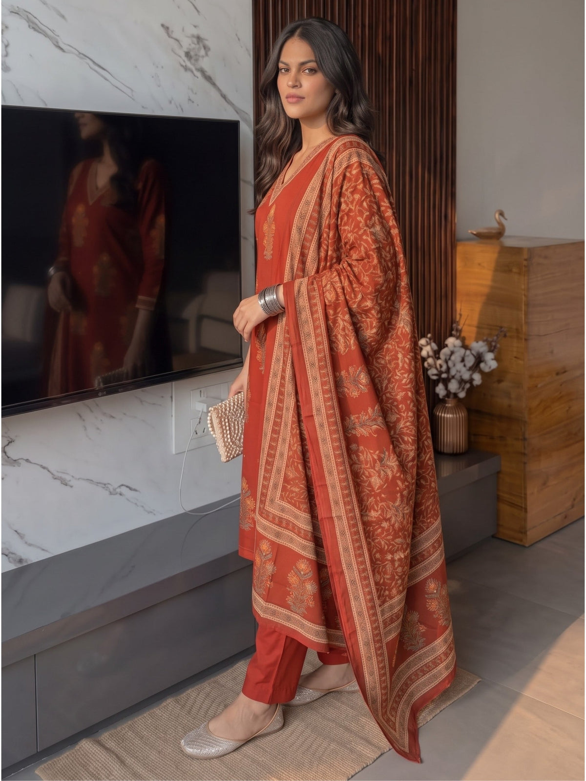 Poppi Russet Cotton Printed Suit Set