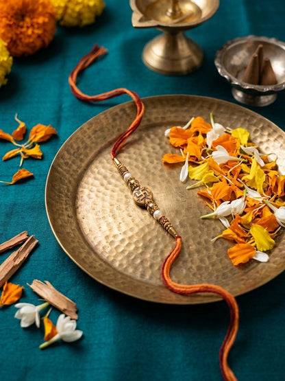 Dhiyona Set Of 10 Artificial Stones & Beads Thread Rakhi With Roli Chawal Chandan Mishri