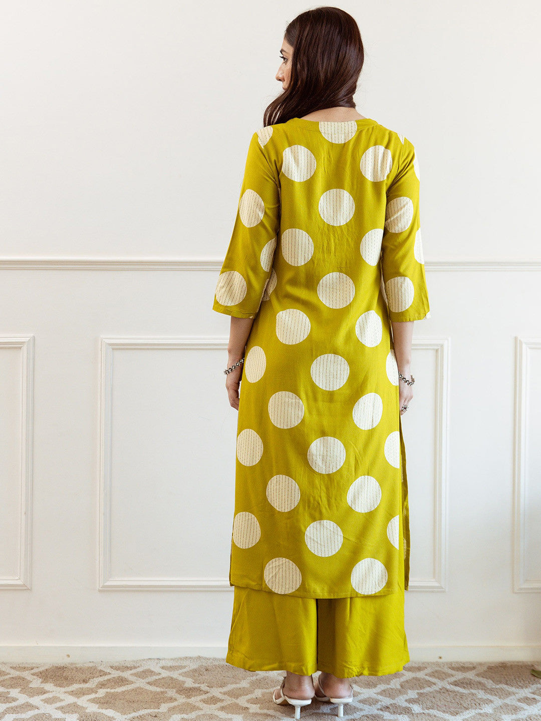 Geometric Printed Sequinned Tie-Up Neck Kurta & Palazzos