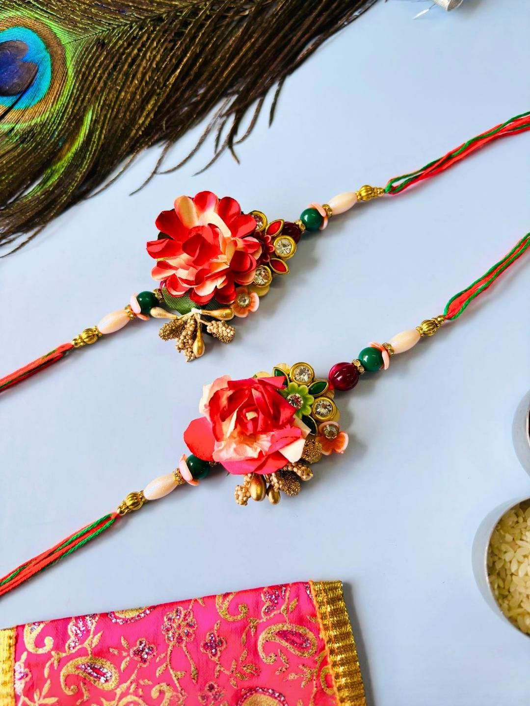 Dhiyona Set of 2 Floral Handmade Rakhi Set