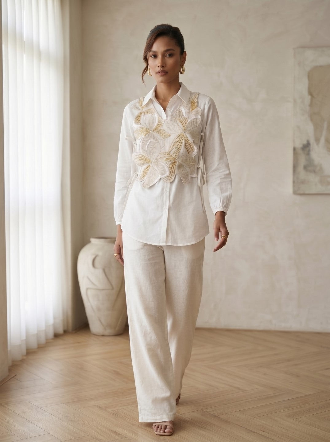 Prisha blanc embroidery bib style co-ord set