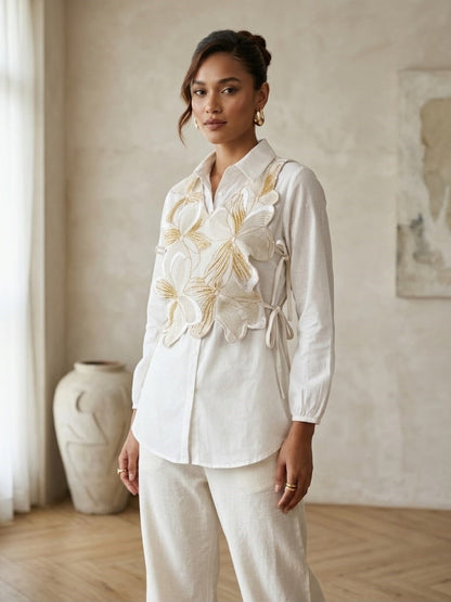 Prisha blanc embroidery bib style co-ord set