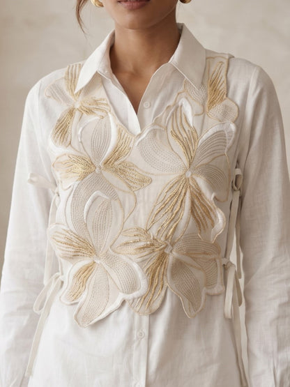 Prisha blanc embroidery bib style co-ord set