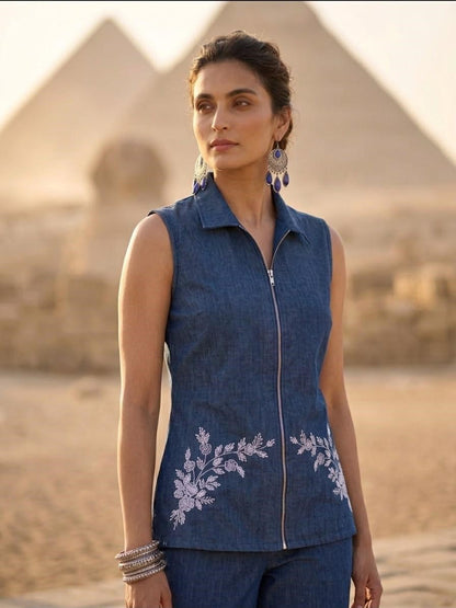 Prisha Bombay Embroidery Denim Co-Ord Set