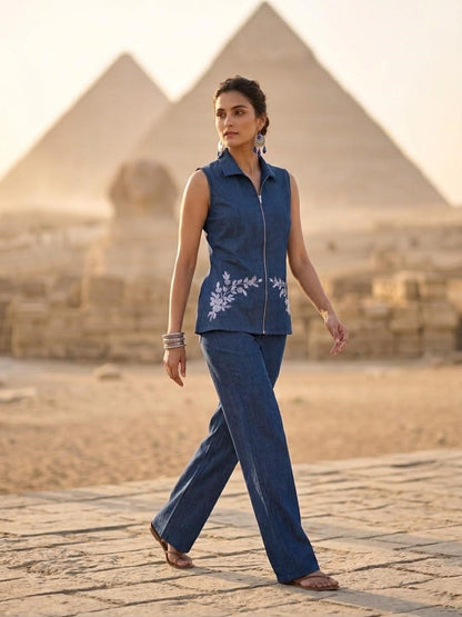 Prisha Bombay Embroidery Denim Co-Ord Set