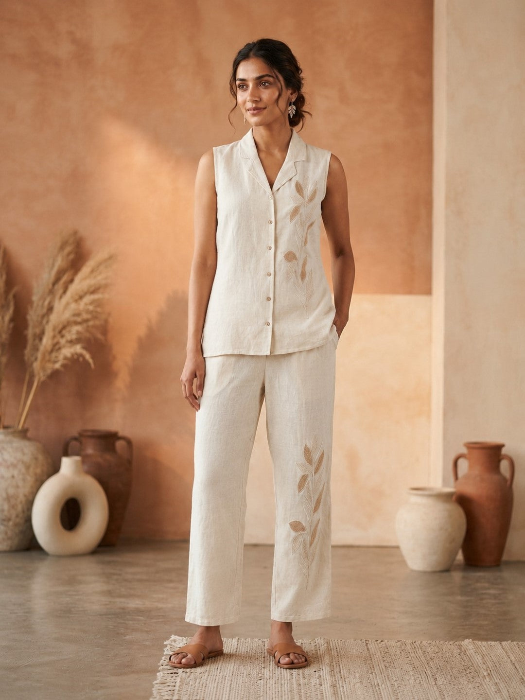 Prisha Harp Emboridery Waist Coat Pant Set