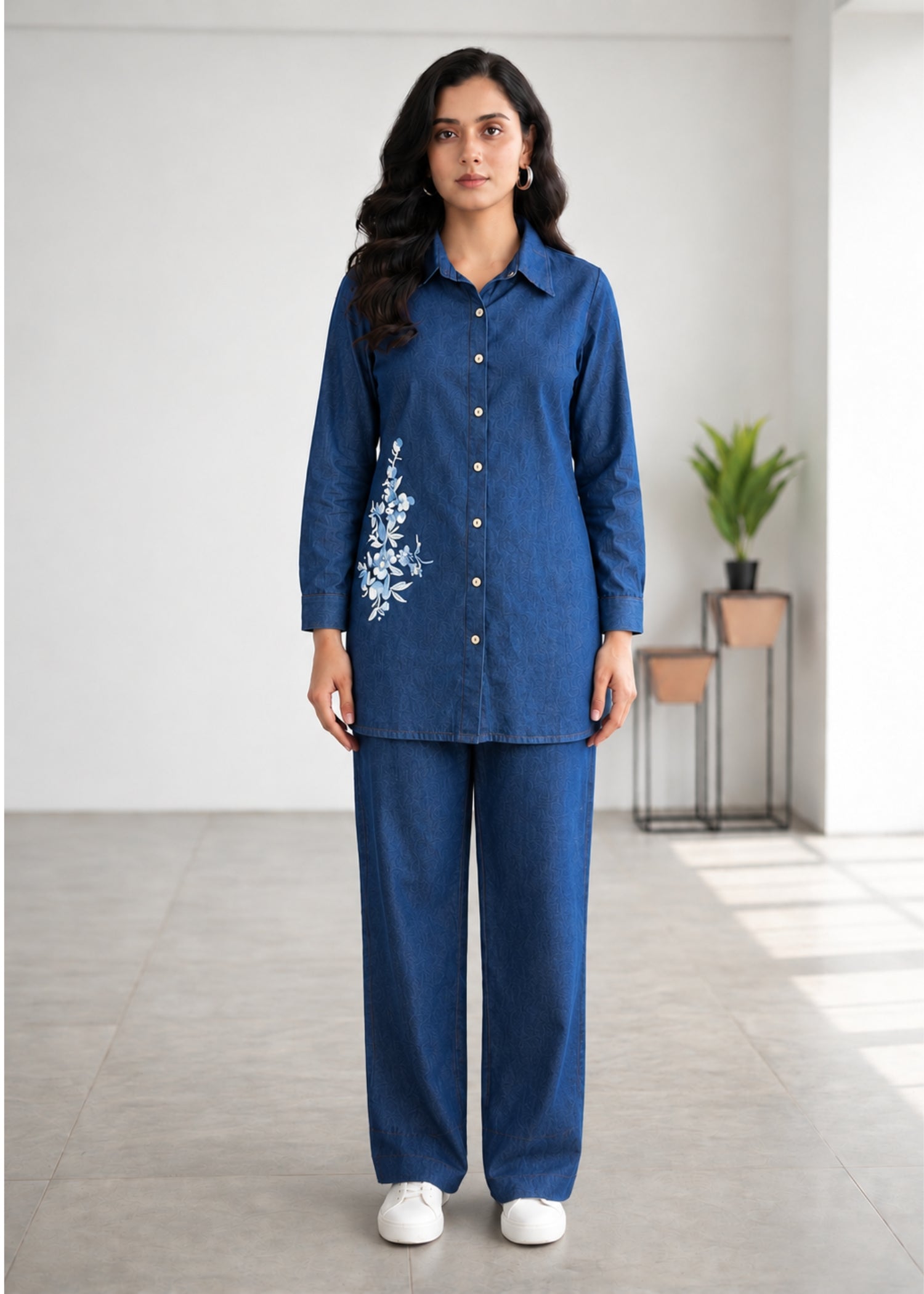 Prisha tiffany embroidery denim co-ord set