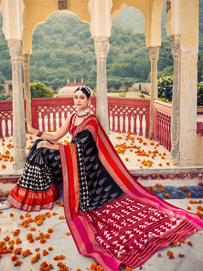 Women's Tussar Silk Black Woven Design Designer Saree With Blouse Piece