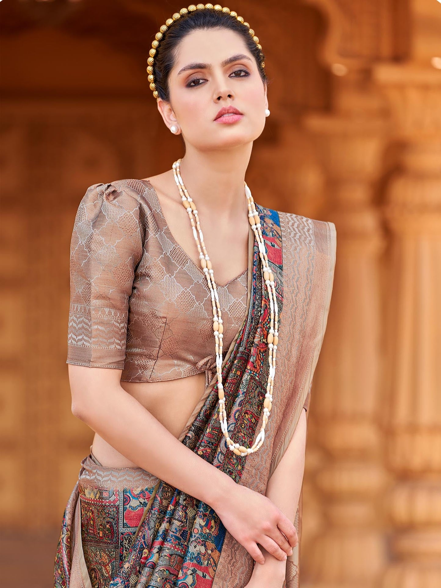 Women's Silk Blend Multicolored Woven Design Designer Saree With Blouse Piece