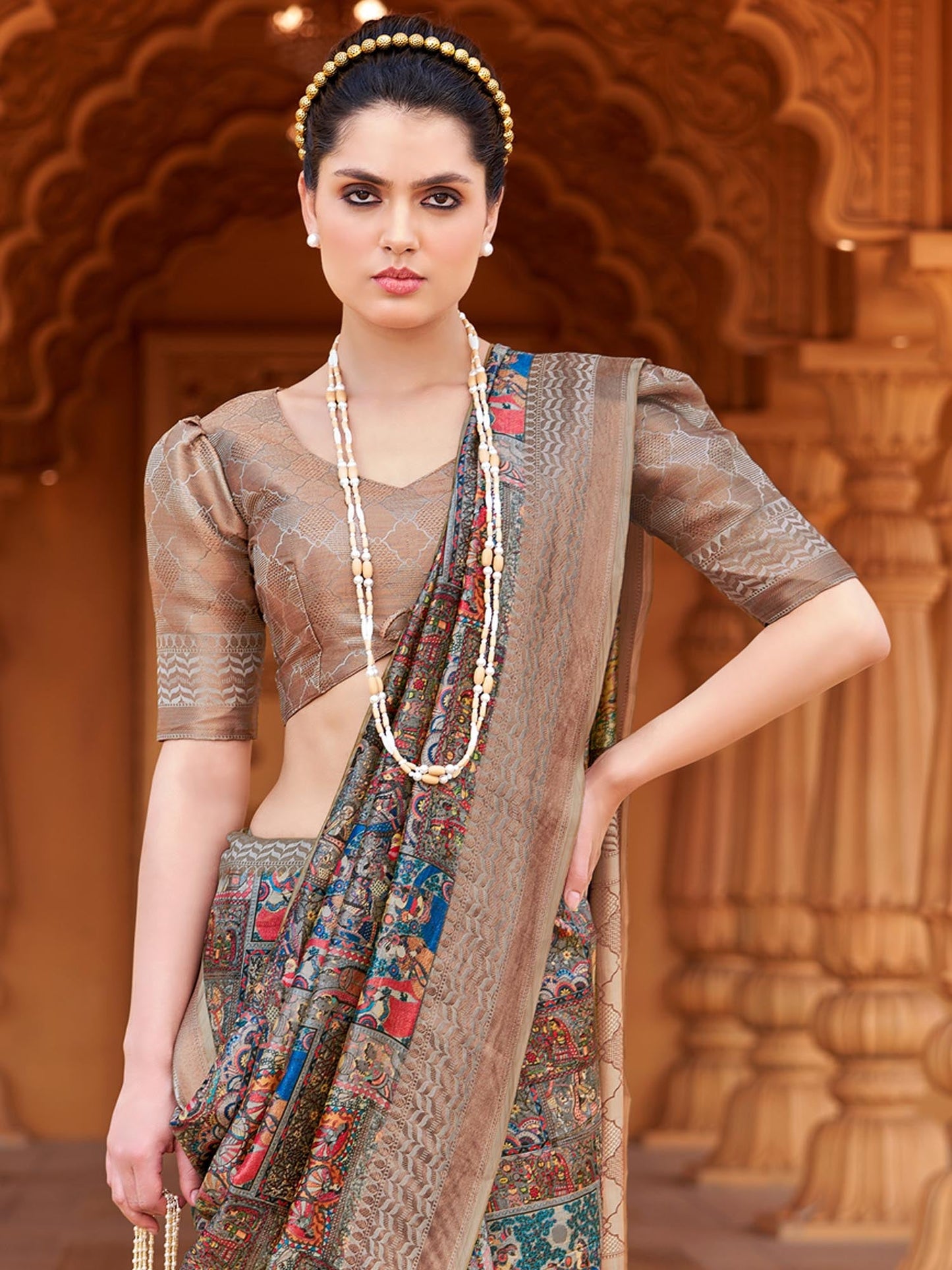 Women's Silk Blend Multicolored Woven Design Designer Saree With Blouse Piece
