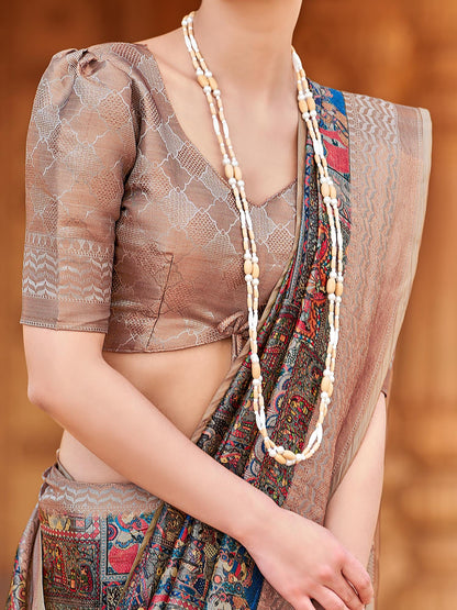Women's Silk Blend Multicolored Woven Design Designer Saree With Blouse Piece