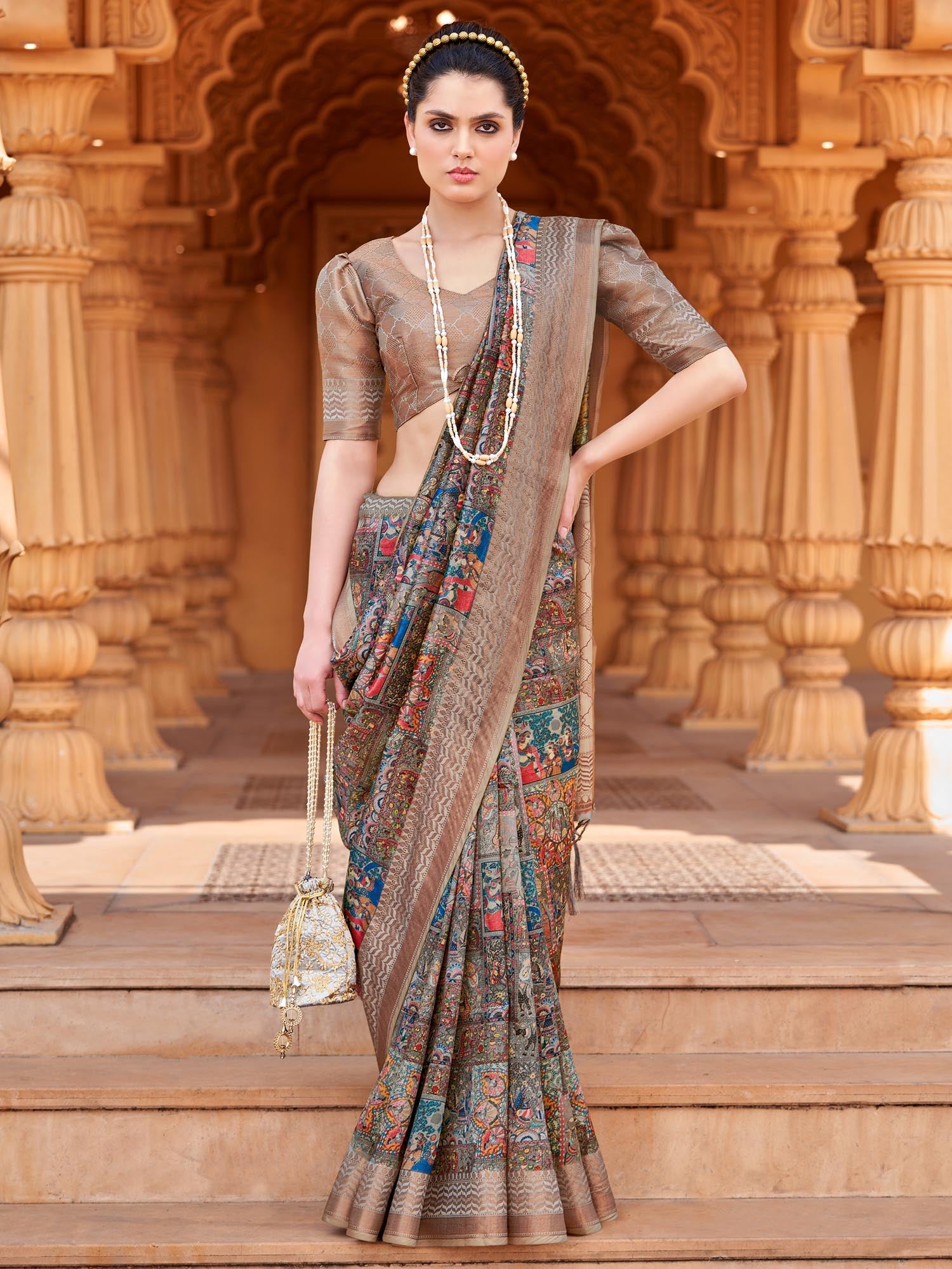 Women's Silk Blend Multicolored Woven Design Designer Saree With Blouse Piece