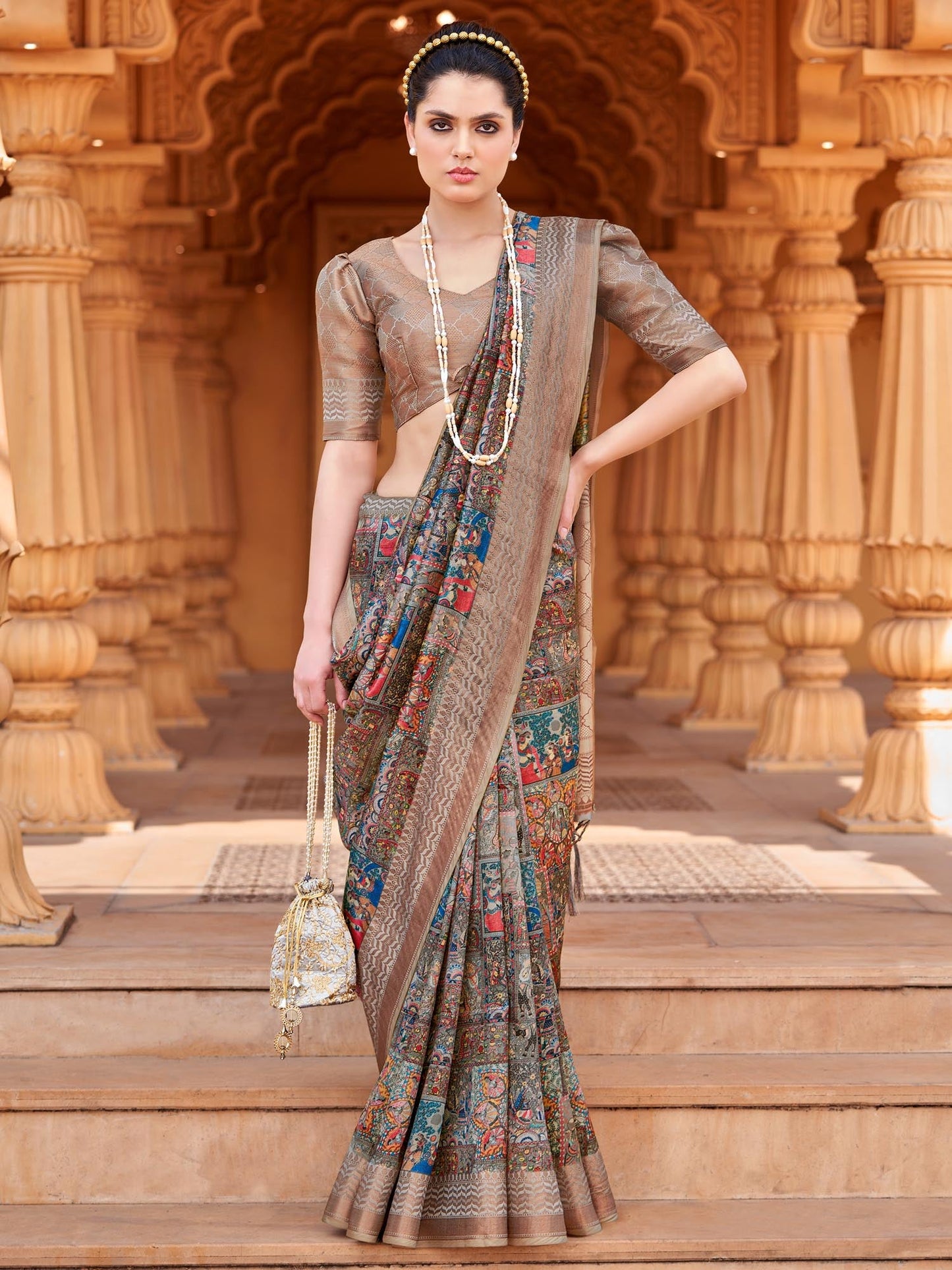 Women's Silk Blend Multicolored Woven Design Designer Saree With Blouse Piece