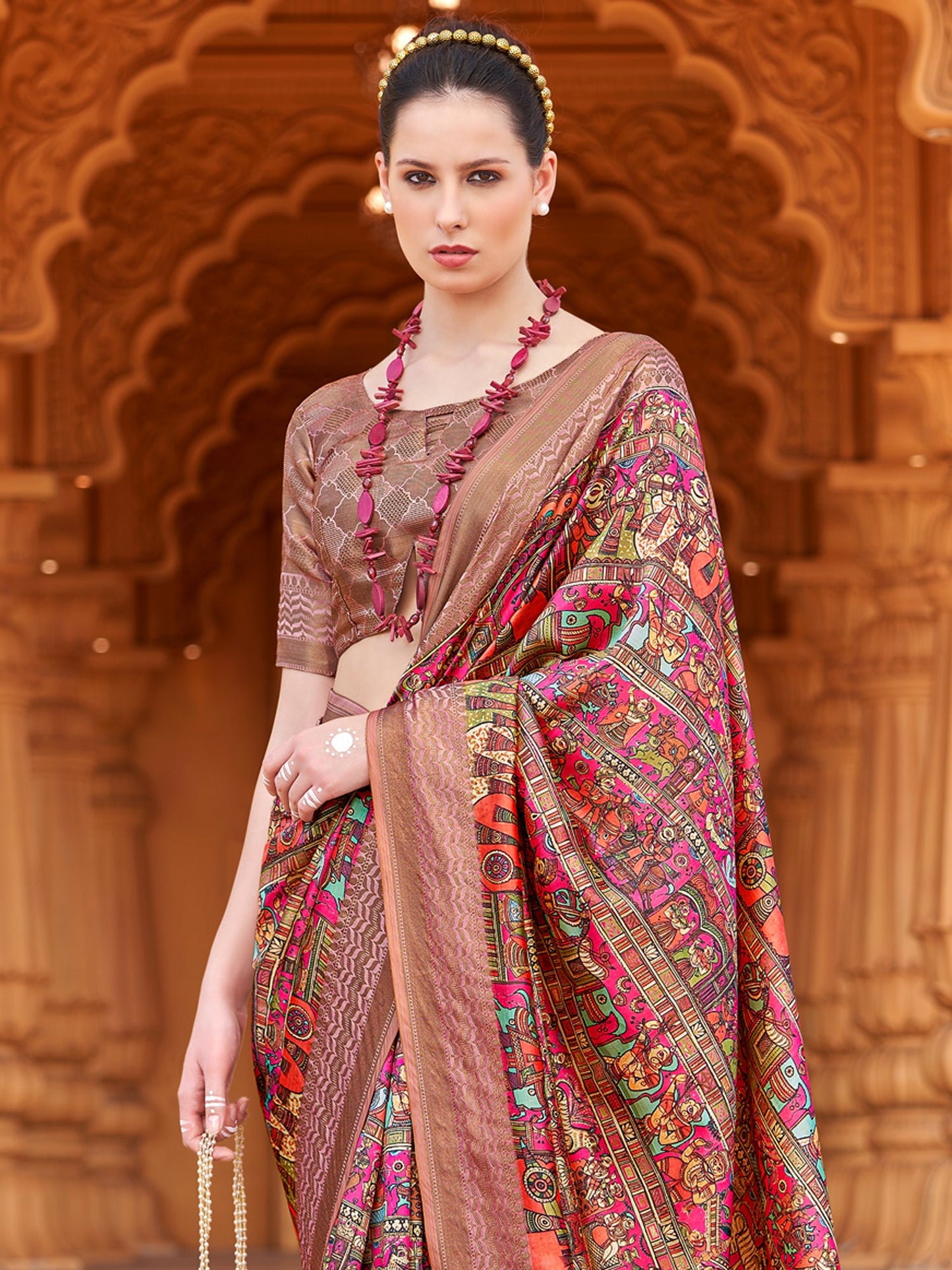 Women's Silk Blend Pink Woven Design Designer Saree With Blouse Piece