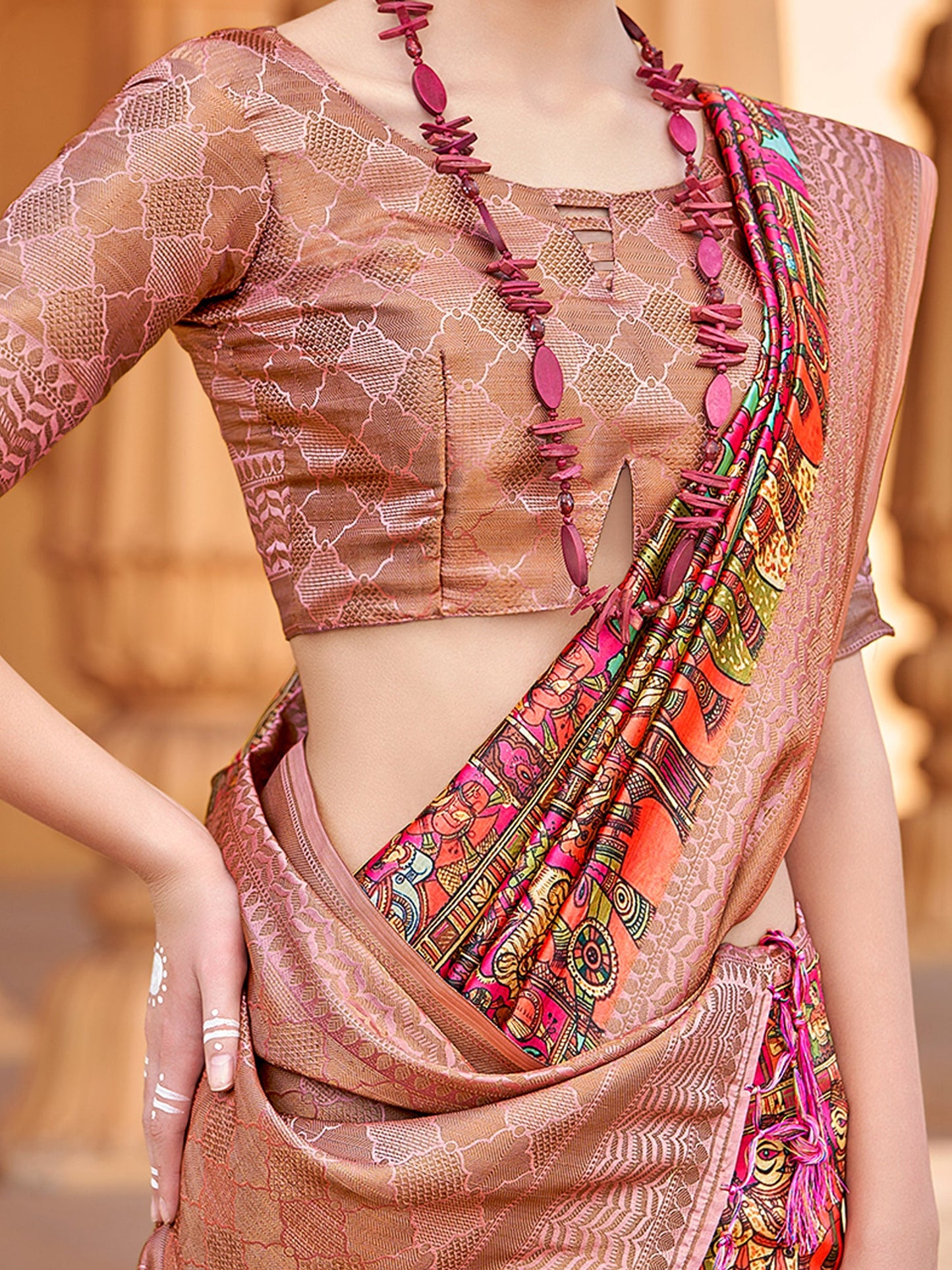 Women's Silk Blend Pink Woven Design Designer Saree With Blouse Piece