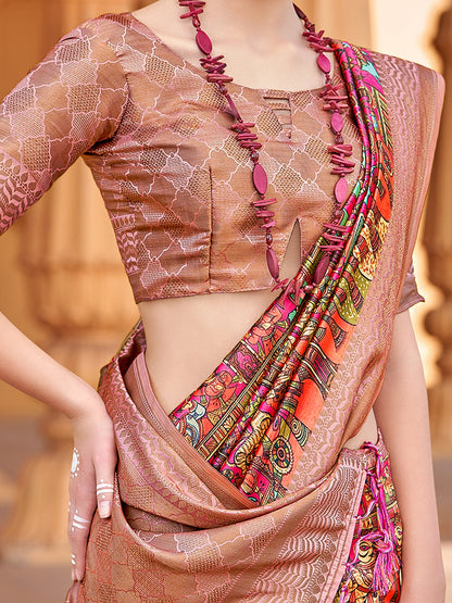 Women's Silk Blend Pink Woven Design Designer Saree With Blouse Piece