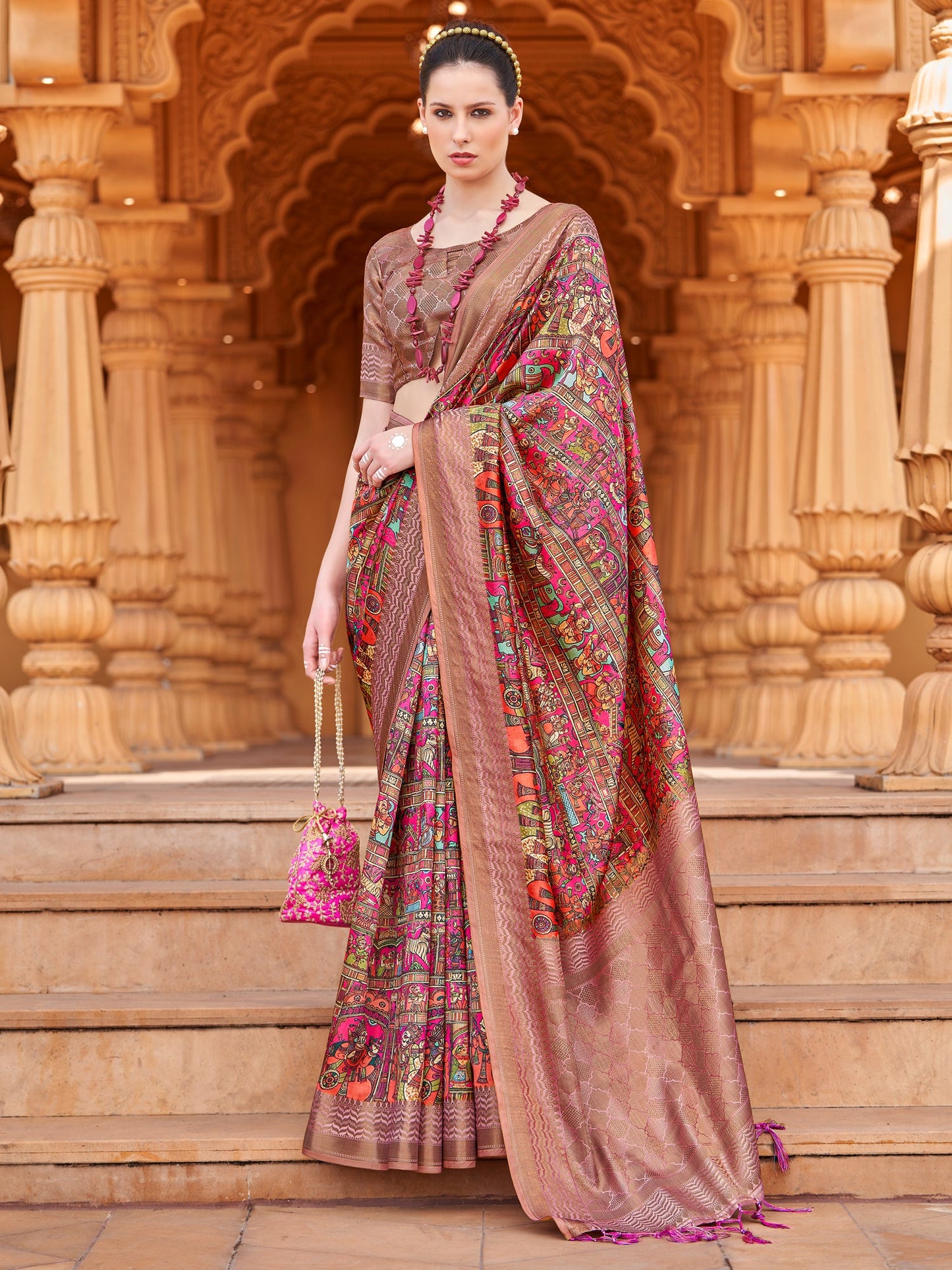 Women's Silk Blend Pink Woven Design Designer Saree With Blouse Piece