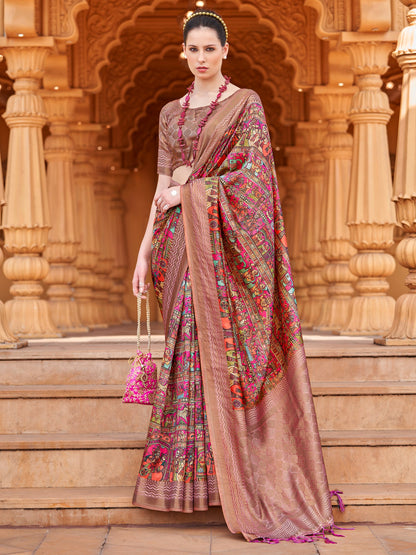 Women's Silk Blend Pink Woven Design Designer Saree With Blouse Piece