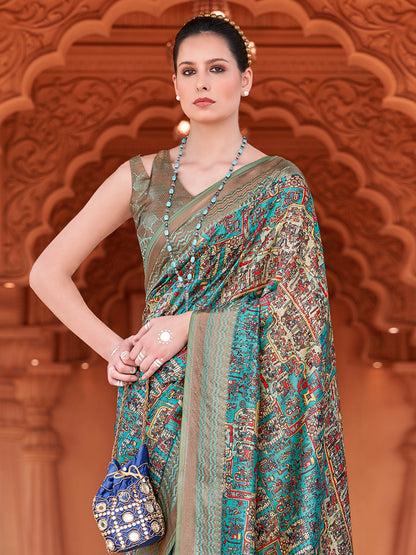 Women's Silk Blend Blue Woven Design Designer Saree With Blouse Piece