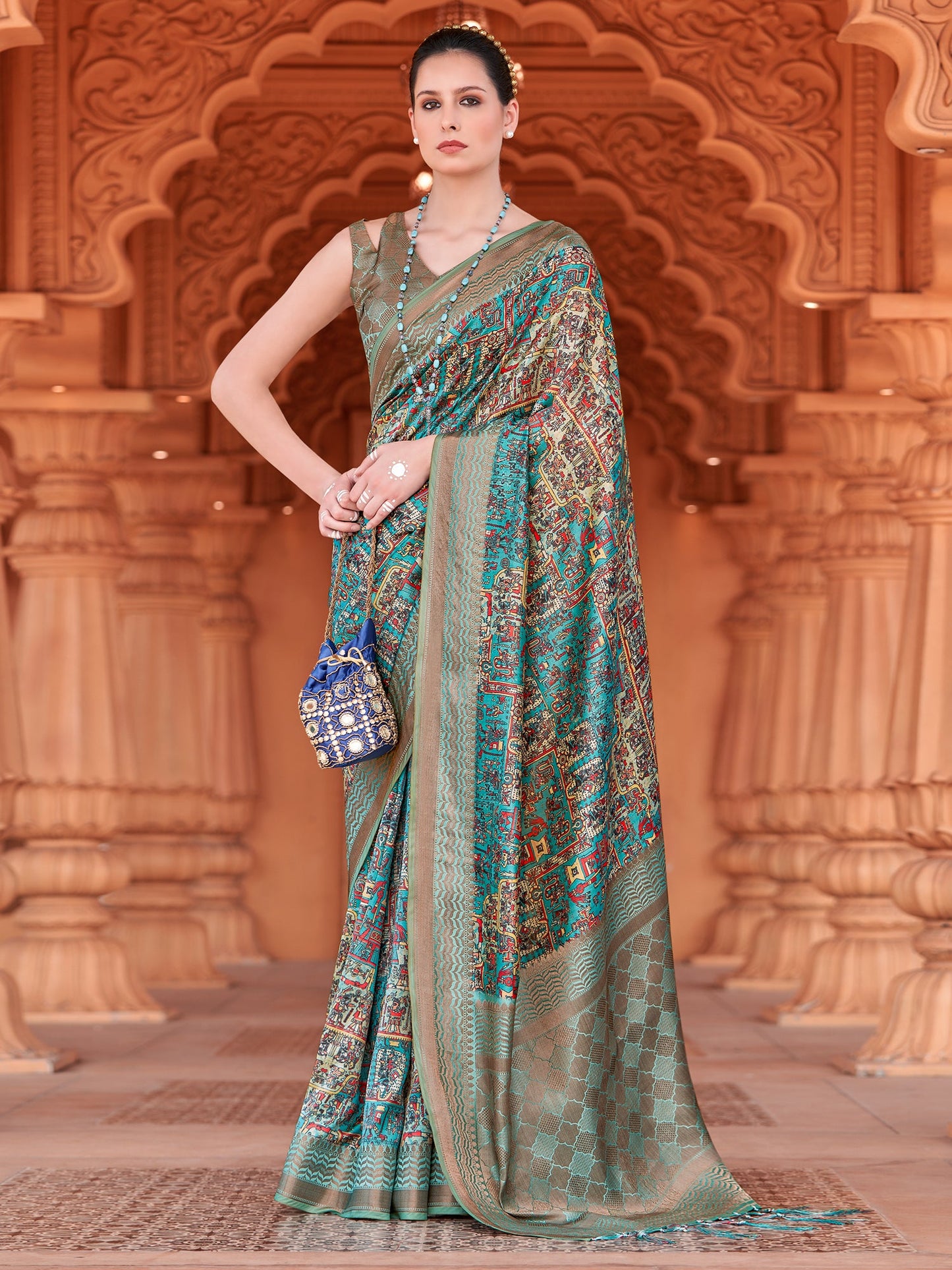 Women's Silk Blend Blue Woven Design Designer Saree With Blouse Piece
