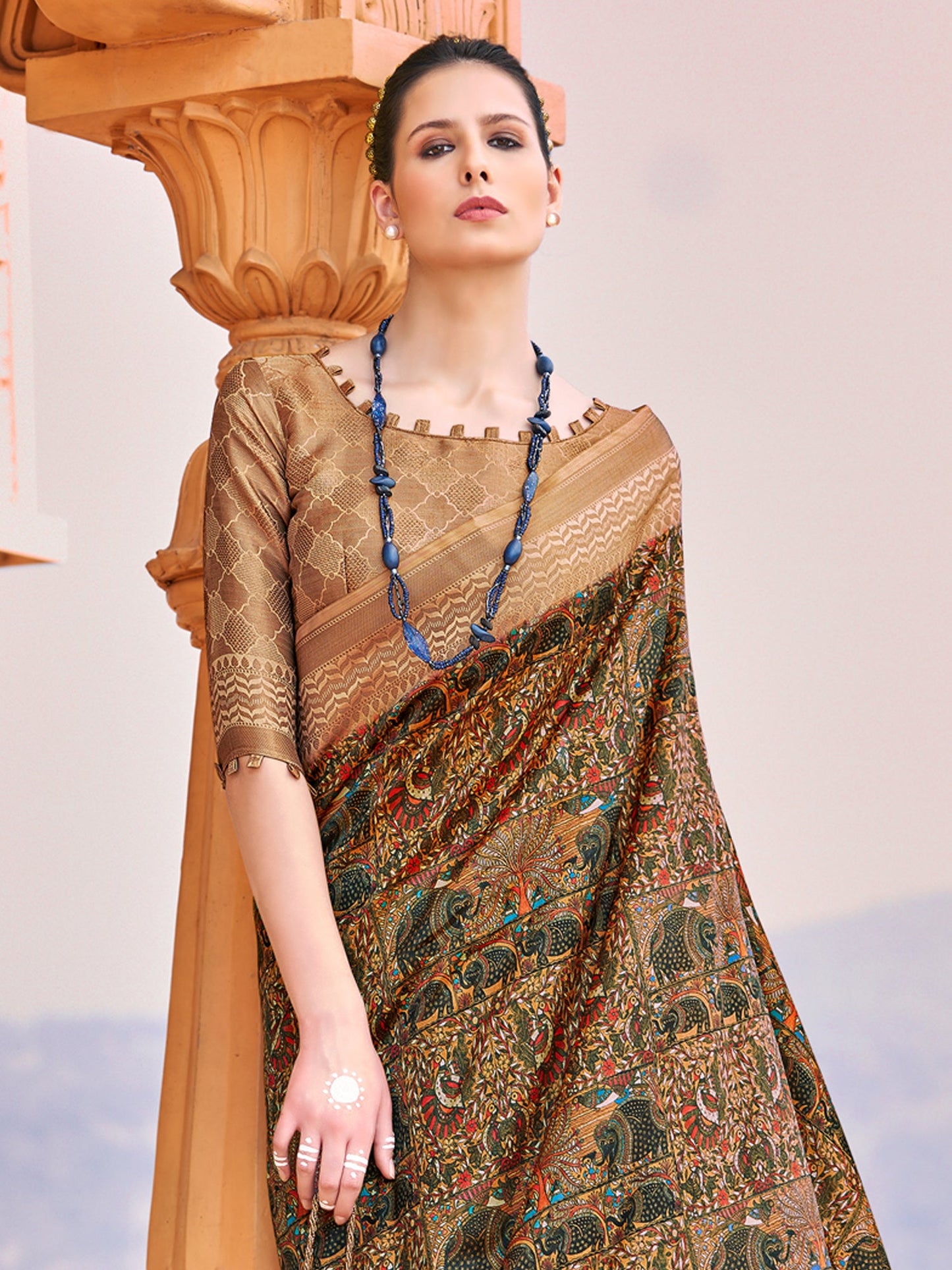 Women's Silk Blend Multicolored Woven Design Designer Saree With Blouse Piece