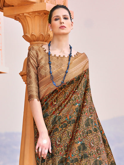 Women's Silk Blend Multicolored Woven Design Designer Saree With Blouse Piece