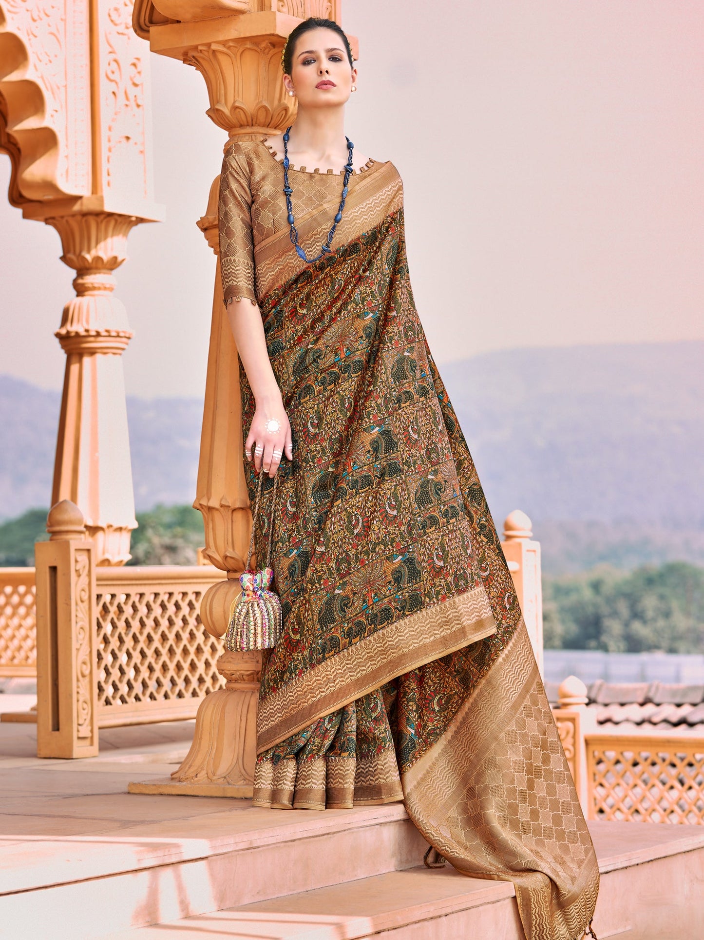Women's Silk Blend Multicolored Woven Design Designer Saree With Blouse Piece