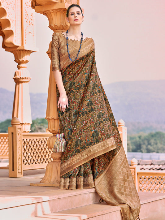 Women's Silk Blend Multicolored Woven Design Designer Saree With Blouse Piece