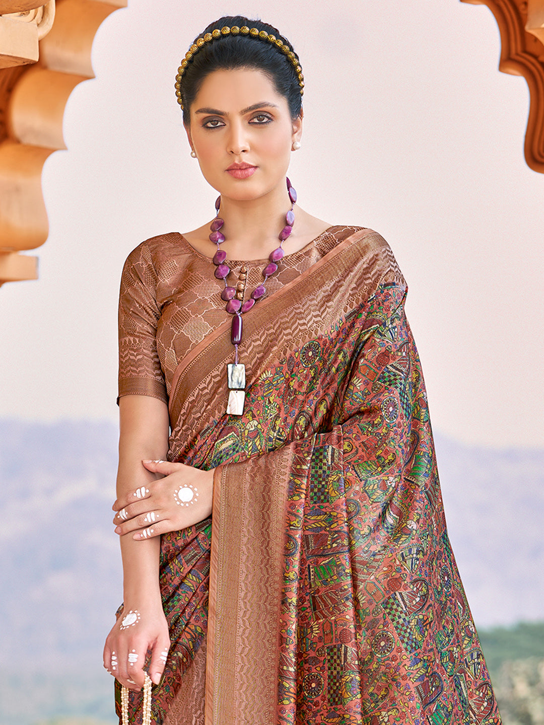 Women's Silk Blend Brown Woven Design Designer Saree With Blouse Piece