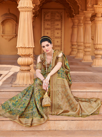 Women's Silk Blend Yellow Woven Design Designer Saree With Blouse Piece