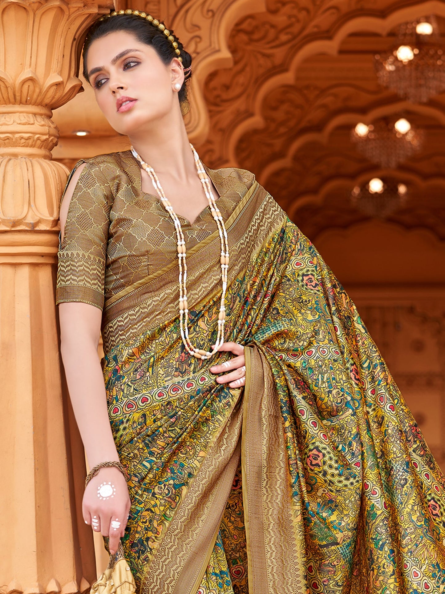 Women's Silk Blend Yellow Woven Design Designer Saree With Blouse Piece