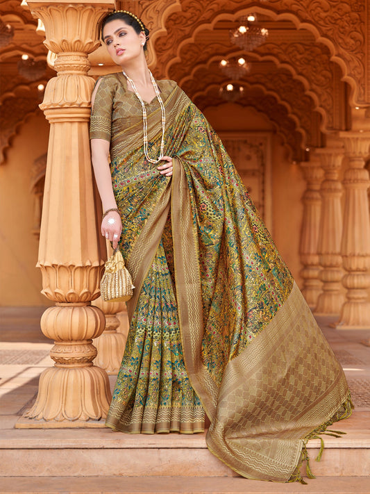 Women's Silk Blend Yellow Woven Design Designer Saree With Blouse Piece