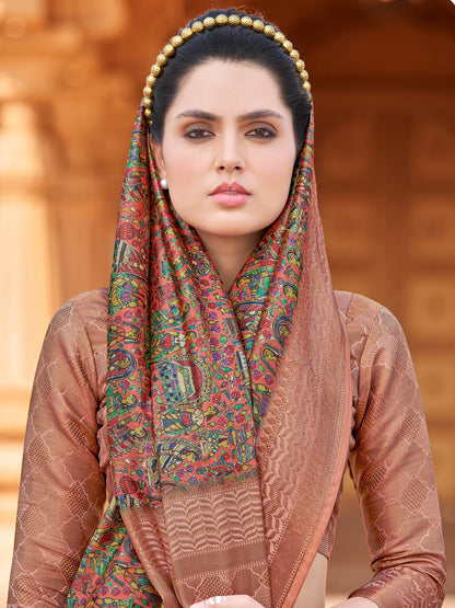 Women's Silk Blend Rose Gold Woven Design Designer Saree With Blouse Piece